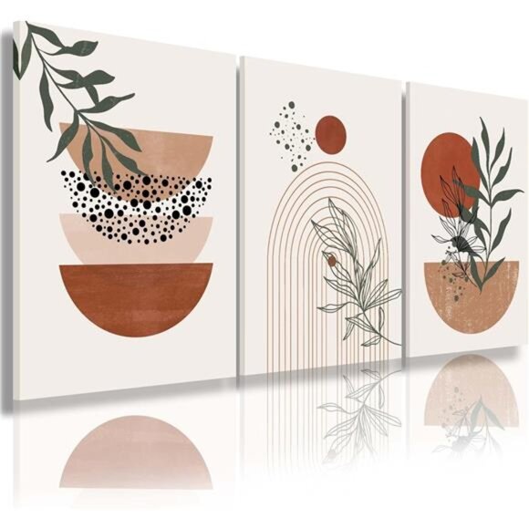 Boho Wall Art Prints, Boho Wall Decor, Abstract Geometric Prints Black Beige - Picture 1 of 7